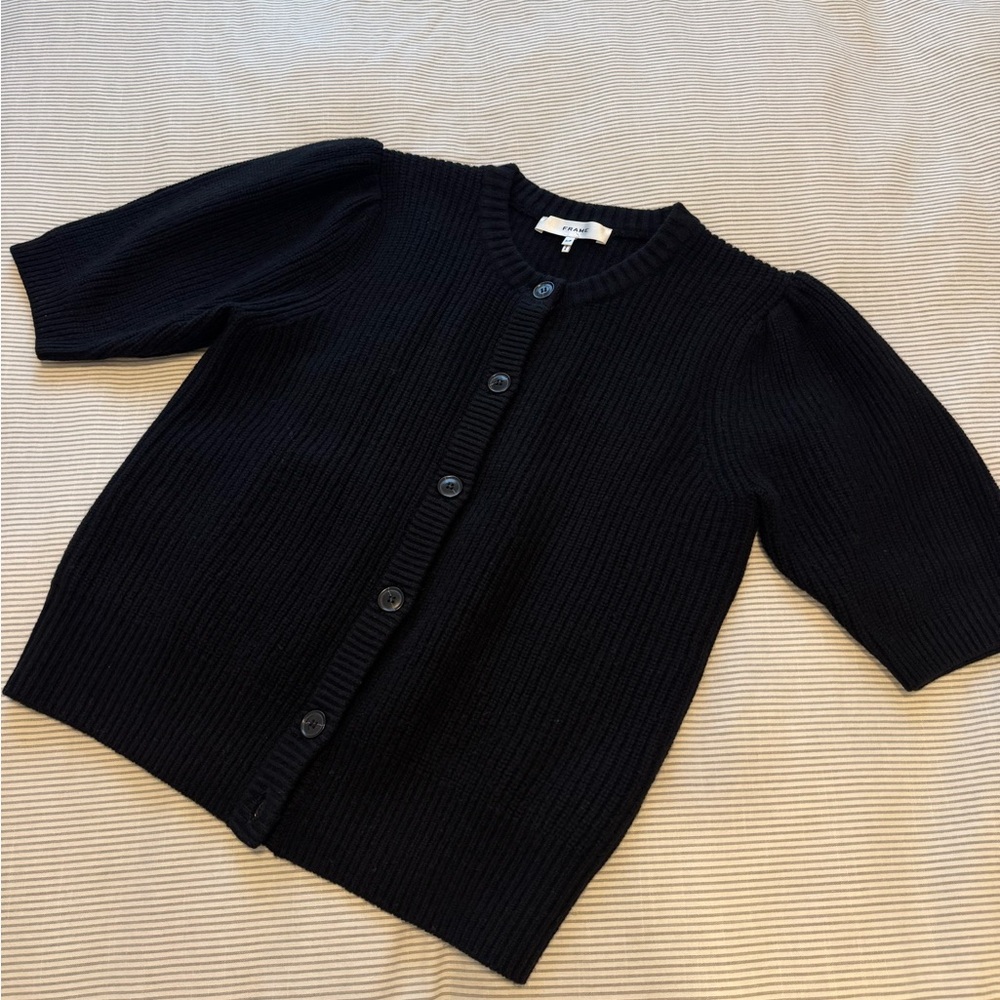 Frame Denim Black Ribbed Cardigan
